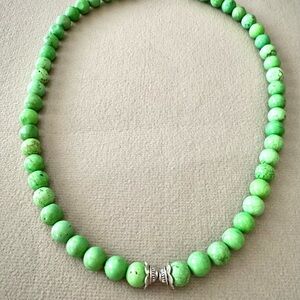 Green Turquoise Style Beaded Necklace | Sterling Silver Accent | 18”